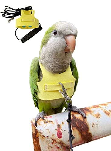 Bird Flight Harness Vest, Parrot Flight Suit with Leash for Parakeets Cockatiels Conures Budgies, Bird Flying Clothes with Rope and Handle for Outdoor Activities Training, Anti Bite (L, Yellow)