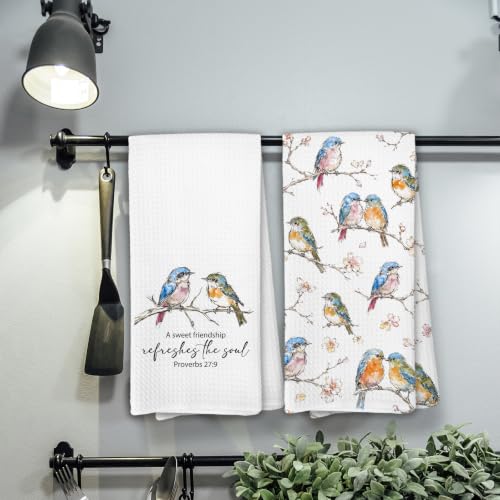 Christian Bird Floral Kitchen Dish Towels Decor 16x24in Set of 2 | a Sweet Friendship Refreshes the Soul Religious Bible Verse Hand Towels for Bathroom, Christian Friendship Gifts for Women - color: Bible