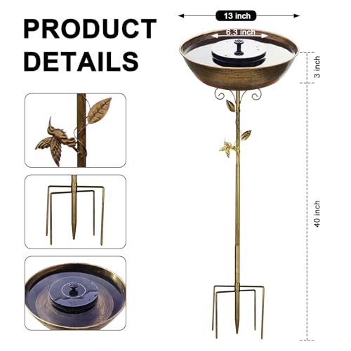Solar Bird Bath Fountain, Green Metal Stand, 7 Nozzle, Outdoor Garden Decor (Copper) - color: Copper