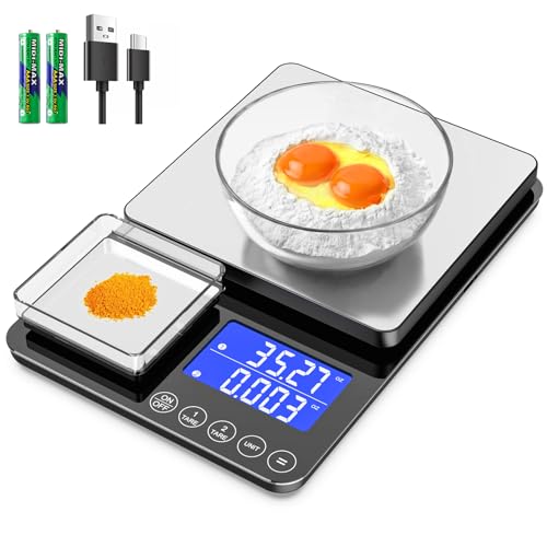KKZ 0.001oz/33lb Kitchen Scale, Dual Platform Food Scale Grams and Ounces | Rechargeable, for Weight Loss Baking Cooking Meal Prep Sourdough Bread, Stainless Steel, Auto-off, Tare&Summation Functions - size: Rechargeable version