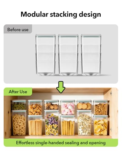Airtight Food Storage Containers Set with One-Touch Lid, 6-Piece Multi-Size Set (0.6, 1.3, 1.9Qt)*2 Stackable Durable PET for Flour, Cereal, Snacks & Complete Pantry Organization - color: 6 Pcs Set
