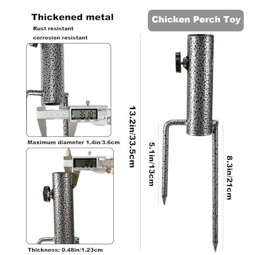 Chicken Perch Toys for Coop, Sturdy Chick Perch Stand Wooden with Metal Ground Plug Chicken Roosting Bar Backyard Playground Chicken Coop Toy Suitable for Poultry Chicks Bird Parrot