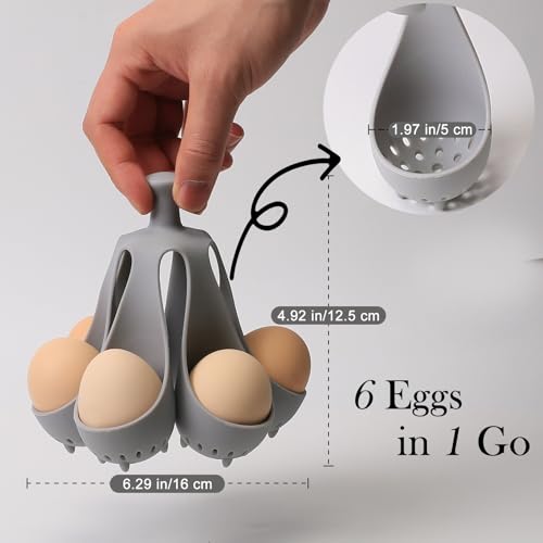 Silicone Egg Boiler Rack for Hard Soft Boiled Eggs, Food Grade Silicone Egg Boiler Cooker with 6 Holders, Kitchen Gadget for Cooking/Serving Eggs with Handle, Dishwasher Safe
