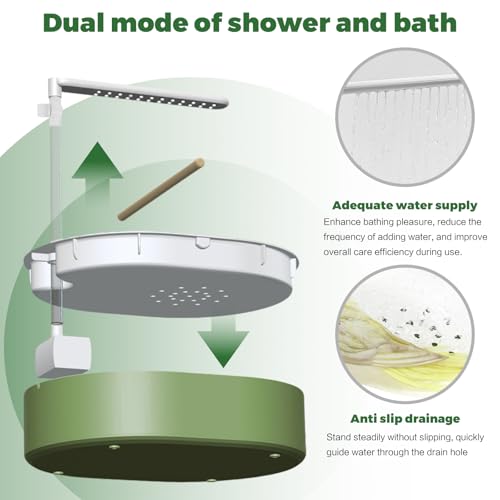 Parrot Bathtub,Bird Shower Parakeet Bath for Cage with Adjustable Water Flow Control Valve, Contains USB and Pump,Tarpaulin,for Pet Birds,Cockatiel,Budgie,Suitable for Many Kinds of Birds(Green) - color: Green and white