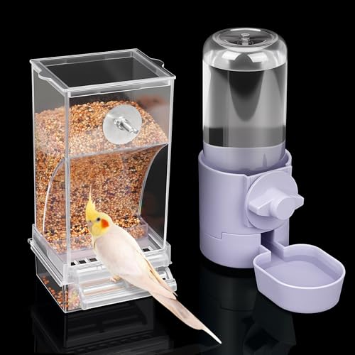 lemtrflo No Mess Bird Feeder Water Dispenser Set, Bird Feeder for Cage | Cage Accessories for Parrot, Finches, Budgies and Canaries - color: Purple