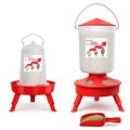 2-in-1 Chick Starter Set: Top Filling 0.8 Gal Feeder & 0.4 Gal Waterer Red | Chick Feeder and Waterer With Adjustable Legs, Anti-drown Design, Hanging Hooks & Scoop for Baby Chicks - size: 0.8 Gal Feeder & 0.4 Gal Waterer