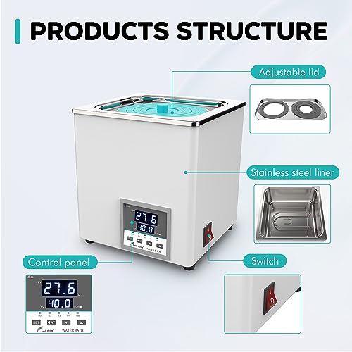 LAB FISH BHS-1 Lab Water Bath, 3L Digital Thermostatic Heater | 3L capacity, precision heating, stainless steel tank, for lab sample warming & incubation - style: BHS-1(3L)
