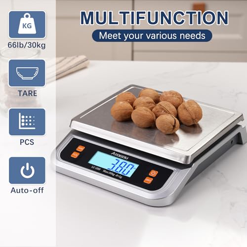 Atogou 88lb Food Scale, Commercial Kitchen Scale Plug-in Usable | Full View LCD Display, Stainless Steel, for Baking, Bread, Cooking, Meat, Vegetables, Farm, Industry LC200 Silver - size: Silver 88 lb (40 kg)