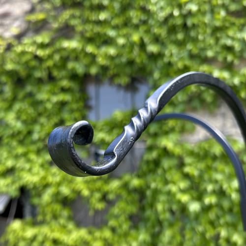 Bird Feeder Pole System - Made in USA Heavy Duty - Twist-in Black Tall Pole System for Hanging Bird Feeders, Flower Baskets, and Decoration - Easy Assembly - Scrolled Arms (FP5TLM4B)