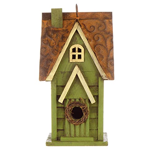 Glitzhome Bird Houses for Outdoors, Hand Painted Distressed Wooden Bird House Hanging Garden Birdhouse for Outside, Decorative Birdhouses for Bluebird Hummingbird Wren Finch Cardinals Cedar 12" H - color: 12"H Green