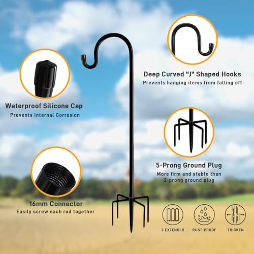 Shepherd Hooks Outdoor 60 Inches for Lanterns Heavy Duty Shepherd Stand Plant Hanger Yard Hooks for Solar Lights,Bird Feeder,Wedding,Mason Jar,Planter Pot,Adjustable Height - color: 60 IN