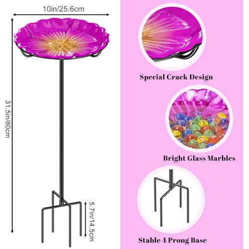 Bee Butterflies Watering Station, Standing Bee Feeder with Glass Marbles for Outside, Bee Bath Feeder with Metal Stakes Butterfly Puddler Garden Yard Déco (Rose) - color: Rose