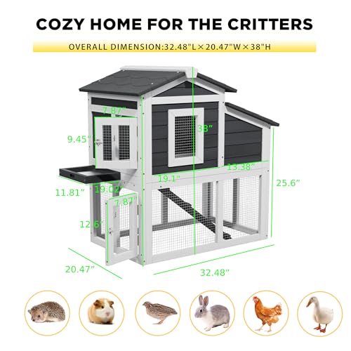 Small Chicken Coop for 2 Chickens, Wooden Chicken Coops with Nesting Boxes Indoor Outdoor, Predator-Proof Bunny House Rabbit Hutch Poultry Pet Tractor Cage with Waterproof Roof, Stairs&Removable Tray - color: Grey