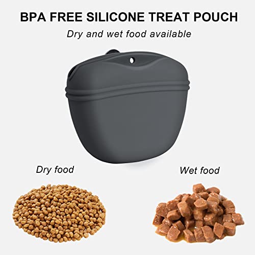Left&Right Dog Clicker Training Kit,Silicone Dog Training Treat Pouch and Dog Clickers,Dog Treat Bag with Clicker Training for Dogs,Pet Treat Bag with Magnetic Buckle Closing and Waist Clip,Dark Grey - color: Dark Gray