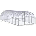 9.8x9.8x6.6 Ft Galvanized Steel Chicken Coop, Large Outdoor Metal Poultry Run Cage for Hens and Ducks, Silver Walk-in Hen House Pen with Extension Frames