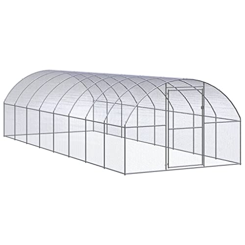 9.8x9.8x6.6 Ft Galvanized Steel Chicken Coop, Large Outdoor Metal Poultry Run Cage for Hens and Ducks, Silver Walk-in Hen House Pen with Extension Frames
