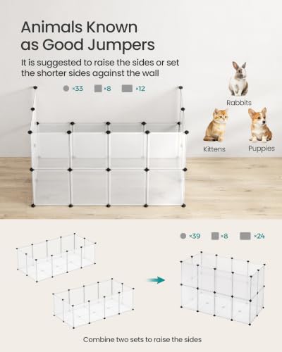 SONGMICS Pet Playpen with Floor, Small Animal Pen, Pet Fence Indoor, DIY Plastic Enclosure for Hamsters, Rabbits, Hedgehogs, Ferrets, 56.3 x 28.7 x 18.1 Inches, White ULPC02W | Pet Fence Indoor, DIY Plastic Enclosure for Hamsters, Rabbits, Hedgehogs, Ferr