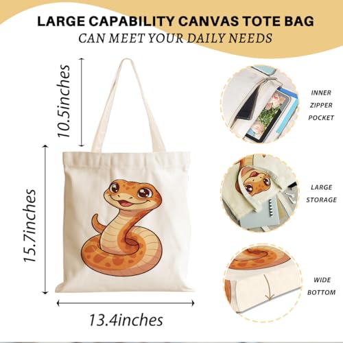Cartoon Canvas Tote Bag, Gifts for Women Men Birthday Christmas Reusable Tote Shoulder Bag for Grocery Shopping 01 - color: Snake 482