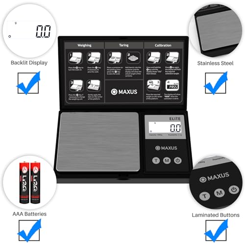 Digital Gram Scale 1000g/0.1g, Small Food Scale with Backlit LCD, Mini Pocket Scale for Jewelry | Small Food Scale with Backlit LCD, 6 Weighing Units, Tare Function - color: Matte Black
