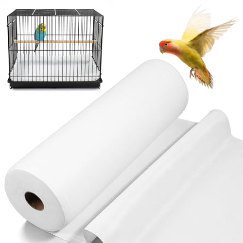 100 Ft x 17.3 Inch Bird Cage Liner, Disposable White Non-Woven Bird Cage Liners Large Size Precut Absorbent Cushion Pad Mat Accessories for Pet, Parrot, Animal
