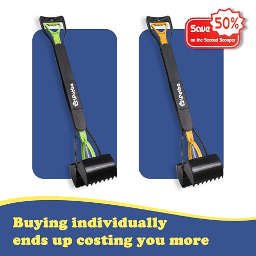 Large Dog Pooper Scooper for Yard, 32 inch Long Handle, 2-Pack - color: 2-Pack Green & Yellow