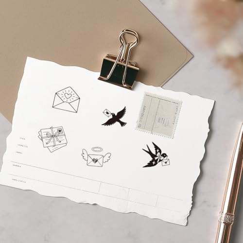 AHANDMAKER 5 Styles Mini Wooden Rubber Stamps, Carrier Pigeon Letter and Envelope Patterns Round Handle Stamps Decorative Wooden Stamp for DIY Crafting Scrapbooking Diary Decoration(No Ink Include) - style: Carrier Pigeon Letter