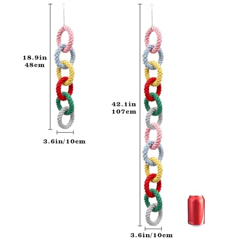 Sugar Glider Toys, Hanging Cotton Rope Ring Climbing Toy for Little Pet, Rat Toys, Sugar Glider Cage Accessories, Exercise Toys for Sugar Glider, Rat, Squirrel, Bird, Other Little Climber （Long） - size: Large