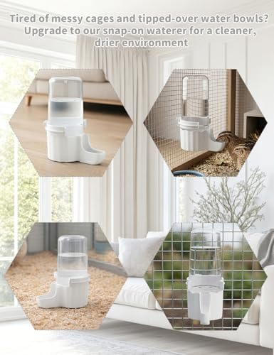 Quail Chick Waterer with Anti-Drowning Shallow Tray, 16.6 fl oz Automatic Gravity Button Quail Waterer, Hanging or Free-Standing Bird Water Dispenser for Wire Mesh Cages and Brooders (White) - color: White