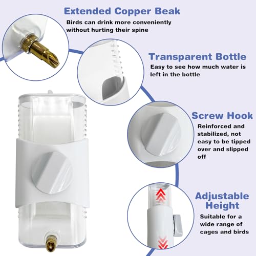 PINVNBY Bird Water Dispenser 9.47 Fl Oz Automatic Parrot Water Feeder Suspended Water Dispenser Bird Cage Accessories for Parakeet Budgie Lovebird Cockatiel Finch (White)