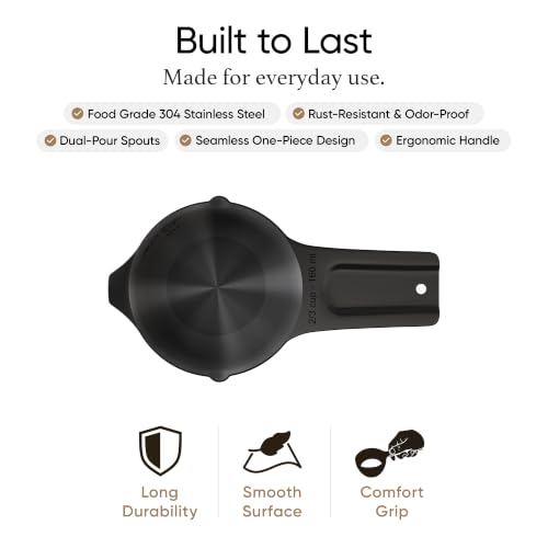 Color Up ⅔ Cup Measuring Cup (160 ml) – Premium Black Stainless Steel, Accurate for Wet & Dry Ingredients, Embossed Markings, Easy-Pour Spouts, Dishwasher-Safe, Kitchen Essential - size: 2/3 Cup (160 ml) Black