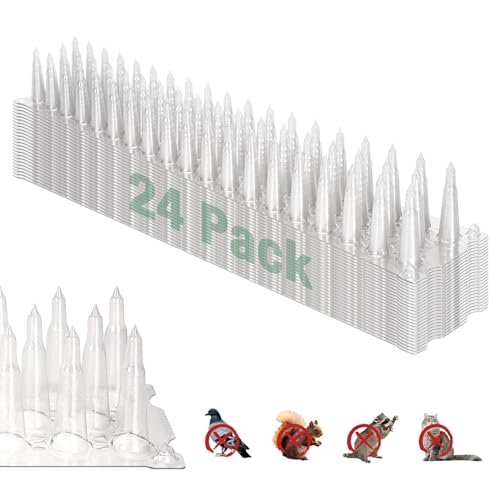 Touri PVC Bird Spikes, Upgraded 24 Packs, Covers 34 Feet (10.36m) | Clear Deterrent Strips, Restrict Birds From Standing and Nesting, Keep Birds Cats Pigeons and Other Animals Away - size: 34 Feet