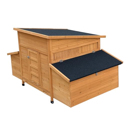 Chicken Coop – Waterproof Asphalt Roof, Safe Natural Fir Wood, Airy and Easy to Clean, 6 Nest Boxes, Extension Design for 4-6 Chickens