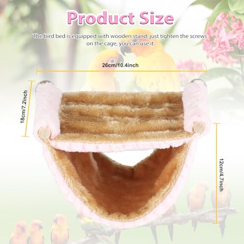BWOGUE Bird Nest Bed Hanging Hammock, Parakeet Bed for Cage, Cockatiel Bed | Warm Fleece Snuggle Hut, Double-Layer Comfort, Wooden Perch Setup, Washable Hammock - color: Pink, size: Medium (9"x7.2")