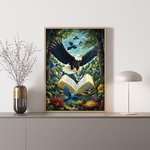 Eagle Puzzles for Adults 1000 Pieces, Fantasy Book Nature Forest Plant Puzzle, Animal Bird Bald Eagle Flower Challenge Jigsaw Puzzle - style: Book Eagle Puzzles
