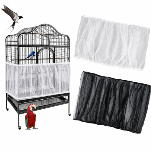 RAINFLOW 2 Pack Bird Cage Seed Catcher - Adjustable Bird Cage Skirt | Black & White, Fits 55-100 in Circumference, 16 in High, Breathable Seed Guard for Parrot, Parakeet and Cockatiel Cages