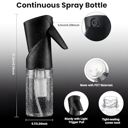 Spray Bottles 250ml/8.5oz 2 Pack Continuous Spray Bottle, Black | For Hair, Refillable, Fine Mist Sprayer, Water Spray Bottles For Cleaning Kitchen Hair Care Skin Toner - style: B-black 2PCS