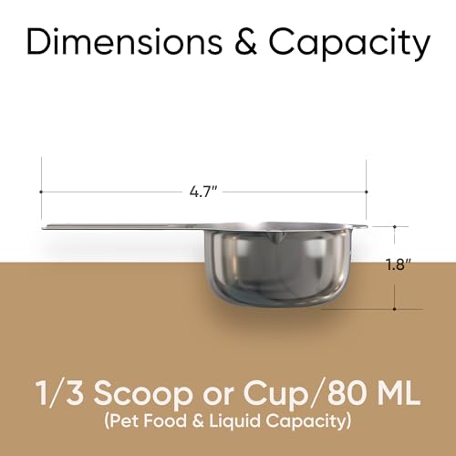 Color Up ⅓ Cup Pet Food Scoop – Stainless Steel Dog Food Scoop Cup – Rust-Resistant, Durable Measuring Scoop for Dogs, Cats, Birds & Rabbits – Ideal for Dry Food & Treats - size: 1/3 Scoop (1/3 Cup)