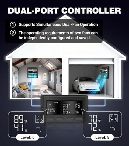 YOZON 10 Inch Attic Fan with Thermostat, Garage Exhaust Fan with Smart Temperature Humidity Controller, EC Motor, 700 CFM, 10-Speed Adjustable for Chicken Coops, Greenhouses, Workshop Ventilation - size: 10 INCH