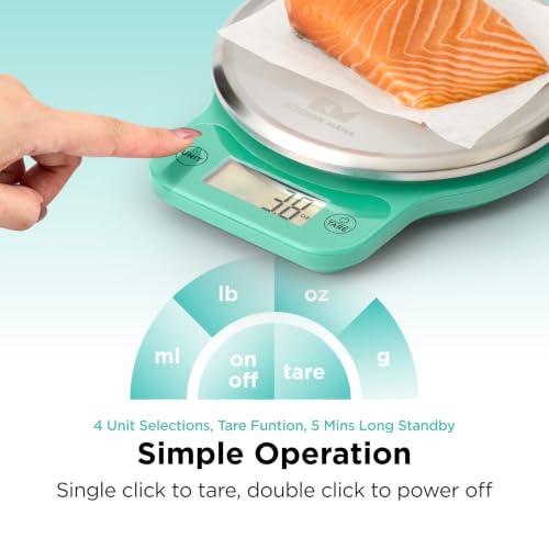 Kitchen Mama Q-Series Digital Food Scale, Teal | 13.2 lb / 6000g Capacity, 1g Precision, Tare Function, Stainless Steel Platform, LCD Display - color: Teal