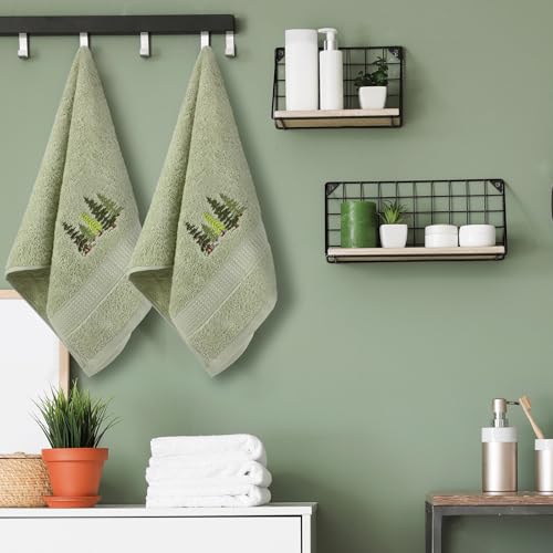 SmoothNovelty 2 Pcs Forest Hand Towels Gray Green Bathroom Decor 14x29 Inch | Embroidered Bathroom Hand Towels, 100% Cotton, Soft Absorbent, Green Tree Bathroom Kitchen Decor - style: Forest
