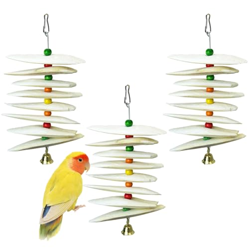 3 Pack Bird Chewing Toy Cuttlebone,Parrot Toy Bird Beak Grinding Stone Parakeet Cage Accessories for Small & Medium Budgies Lovebirds Cockatiels (Flake,8 Per Skewer) - size: 8 Flake-like