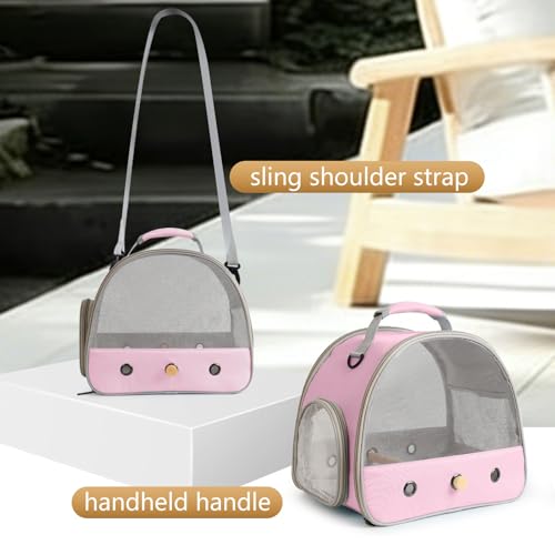 Bird Carrier, Portable Small Bird Parrot Parakeet Carrier with Standing Perch and Soft Mat, Side Access Window Collapsible (Pink, Mesh Windows) - color: Pink
