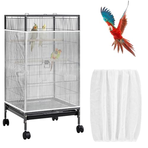 Large Bird Cage Net, Universal Adjustable Bird Cage Covers Mesh Polyester Birds Cages Seed Catcher Parakeet Cages Liners Birds Cagees Accessories for Birdcage Parakeet Parrot Enclosures (White)