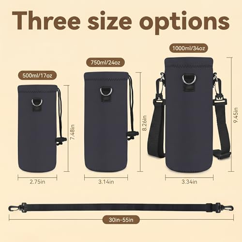 Neoprene 500ML/750ML/1000ML Water Bottle Bag Carrier, Portable Insulated Bottle Sling Holder Case Pouch with Adjustable Shoulder Strap for Men Women Walking Hiking Running - color: Dark Gray, size: 750ML