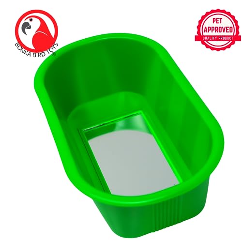 1424 Bath Mirror Toy Cockatiel Parakeet Finch Parrot Small cage tub Budgie birdbath Accessories Birdcage Aviary Water Seed Bathtub Supplies - color: Green