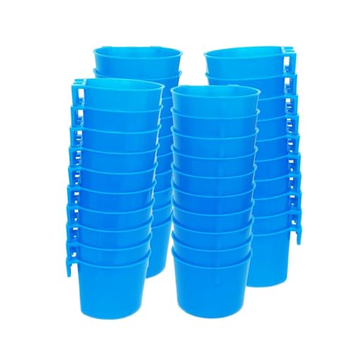 40 Pack Cage Cups Birds Feeders Seed Bowl Chicken Feeding Watering Dish Rabbit Water Food Hanging Wire Cages Box 8oz Coop Cups for Pet Parrot Parakeet Gamefowl Poultry Pigeon (Blue) - size: 40PCS Blue