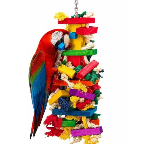 Parrot Toys for Large Birds, Natural Wood Chew Toy | Strong construction withstands daily chewing by macaws, African greys and similar large birds.