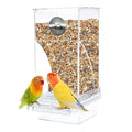 kathson No-Mess Bird Feeder Parrot Integrated Automatic Feeder Seed Food Container Acrylic Finch Foraging Feeders with Perch Cage Accessories for Small Birds Parakeet Canary Cockatiel Lovebirds - color: Clear