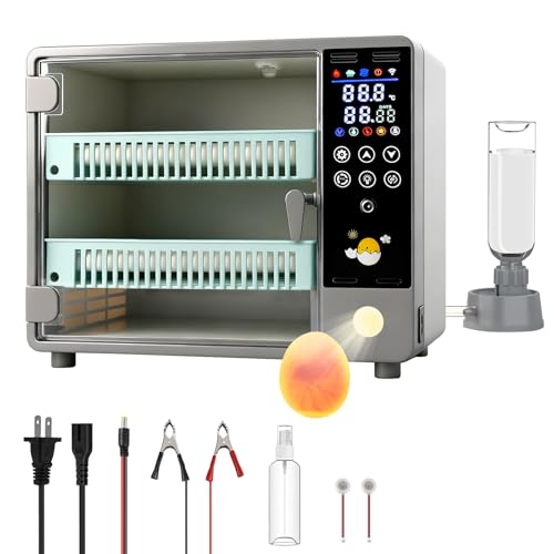 24 Egg Incubator Auto Turner Water Control Adjustable Tray Candler | Auto Temp Humidity Control, Built-in Egg Candler Light, Fits Chicken Duck Quail Pigeon Eggs, High Hatching Rate