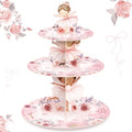 3 Tier Ballerina Party Decoration Ballerina Cupcake Stand Decoration Dancing Girl Floral Cupcake Tower Pink Dance Theme Cake Holder Table Display for Ballet Tutu Dancer Pink Party Supplies - style: Ballet